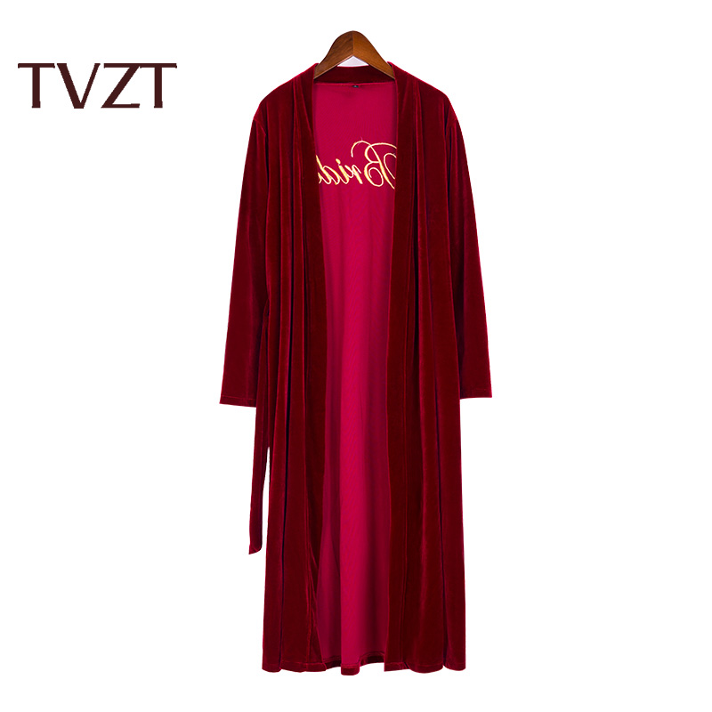 Tvzt Lente Rode Wijn Goud Fluwelen Warme Winter Pyjama Sets Vrouwen Sexy Robe Pyjama Nachtkleding Kit Lange Mouw pyjama