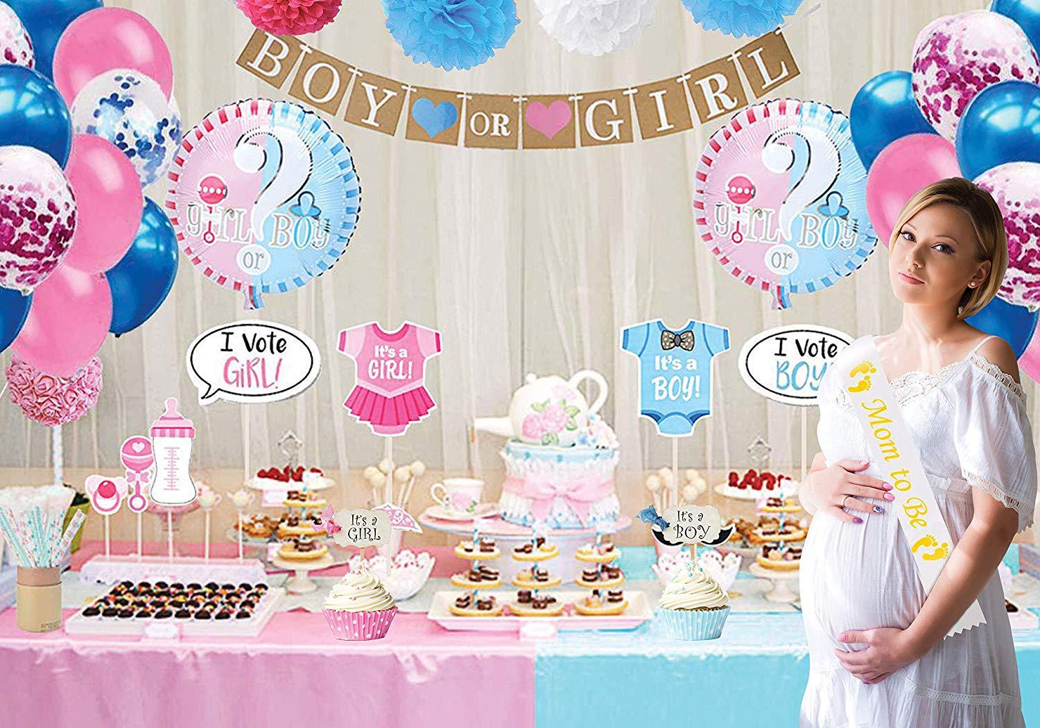 Baby Shower Gender Reveal Party Decoration Luxury Kit Confetti 36inch Black Boy Or Girl Latex Balloon Banner Cake Decor Supplies