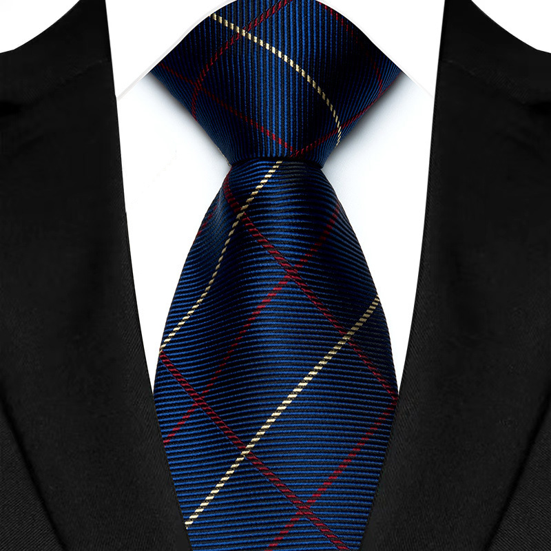 Corbata de lujo de 8CM para hombre, Color azul marino, rayas de puntos, corbata sólida para hombre, novio, corbata tejida de Jacquard para de boda de negocios: Plata