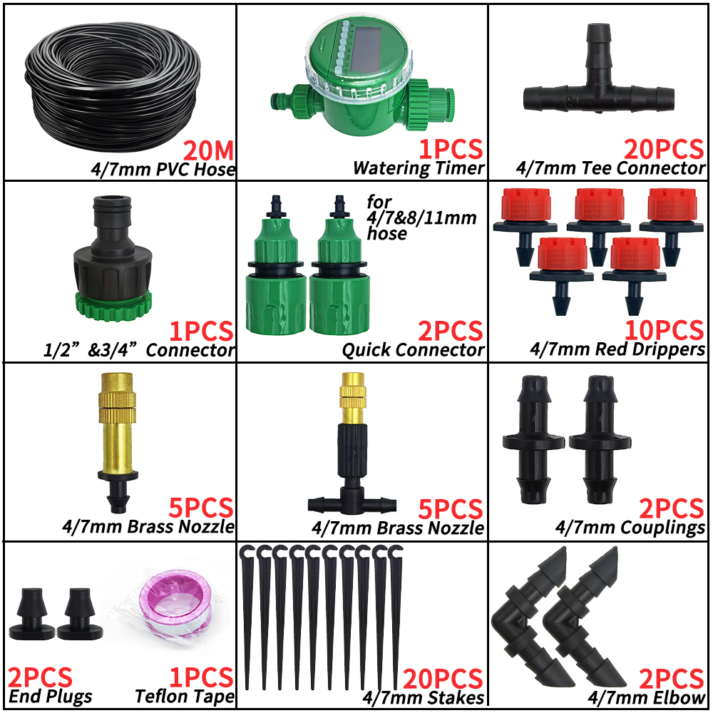 WUJIE 5-50M Tuin Micro Druppelirrigatie Automatische Besproeiingssysteem Kit Timer Controller DIY Mist Spray Koeling voor Potplanten: Bordeaux