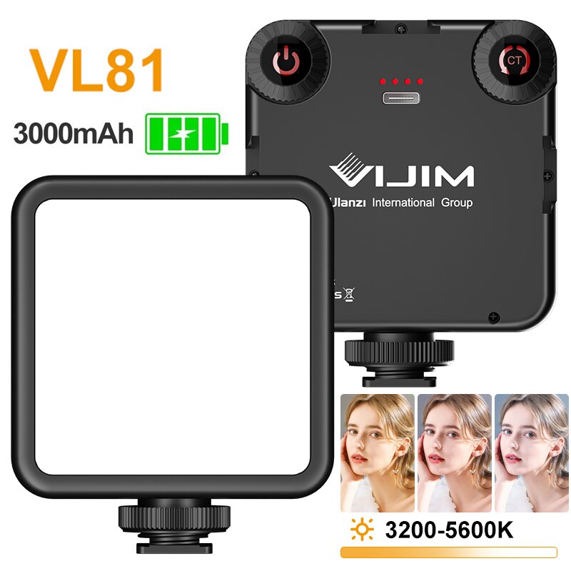 VIJIM VL81 LED Video Light Camera Light 3200-5600K 850LM 6.5W With Cold Shoe Mini Vlog Fill Light 3000mAh Panel Lamp Photography: VL81