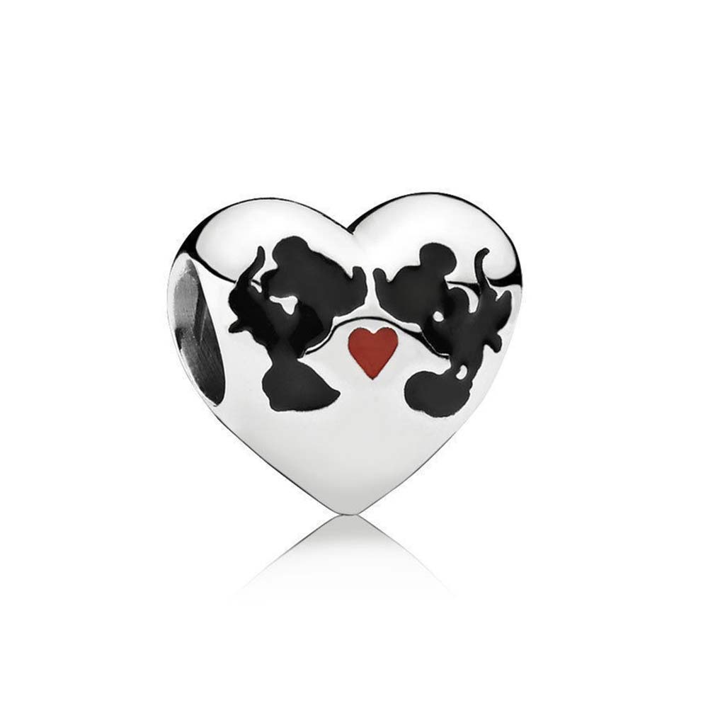 PDB ZZ 12 Pure Silver 925 Beads with 1:1 Heart-shaped Paw Print Pink Princess Ribbon Brilliant Butterfly Knot for Pan Bracelet