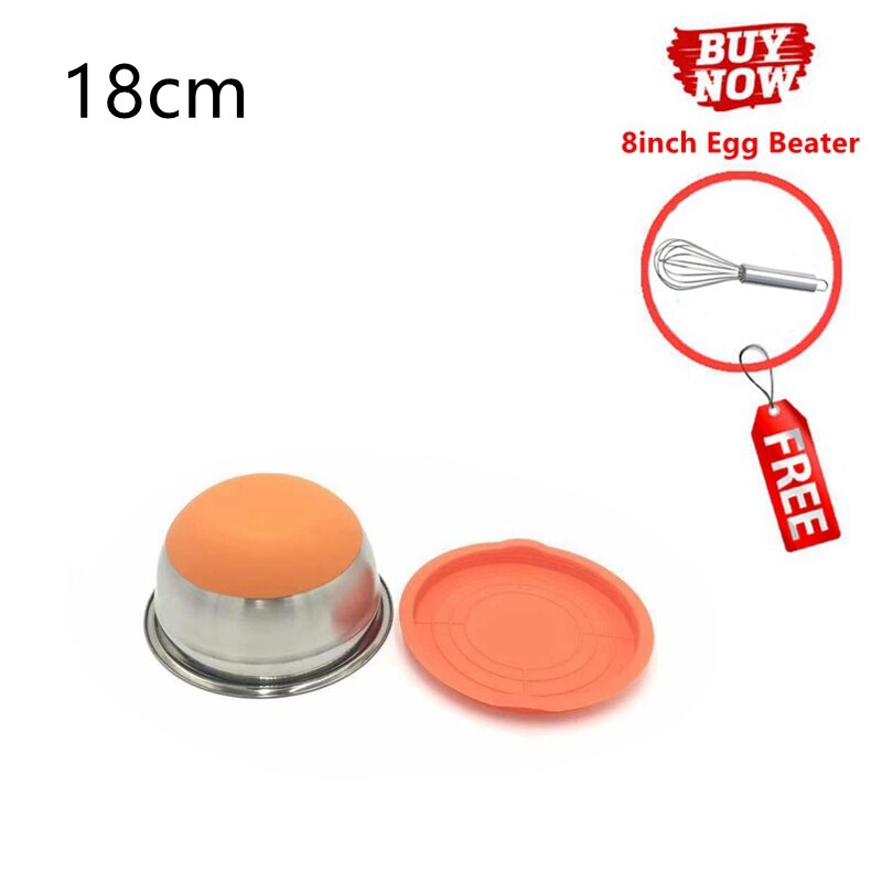 Stainless Steel Nesting Mixing Bowls with Airtight Lids Kitchen Food Salad Bowls Set Non-slip Silicone Bottom Whisking Bowls Set: 18cm-Orange