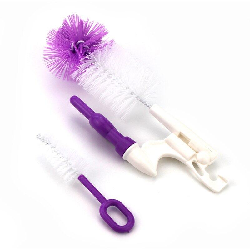 Conjunto de escova de garrafa de bebê plástico reutilizável mamilo de enfermagem conjunto de escova com alça dobrável ferramenta de limpeza de garrafa de bebê mais limpo: PURPLE