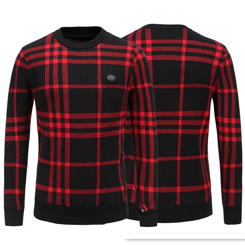 PARATAGO-suéteres de calefacción eléctrica con USB para hombre, ropa de invierno, cálida, con batería de otoño, gruesa, a cuadros, P5104: Asian Size S / Black red  plaid