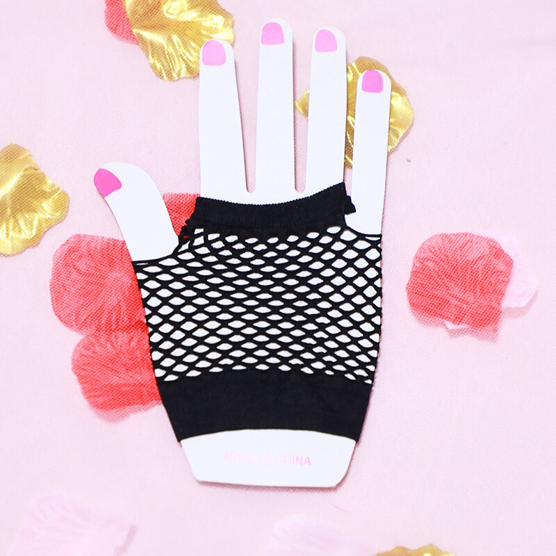 Korte mesh visnet handschoenen sexy vingerloze gothic vrijgezellenfeest punk disco dans kostuum zwarte kleur cosplay handschoenen goedkoop: Zwart