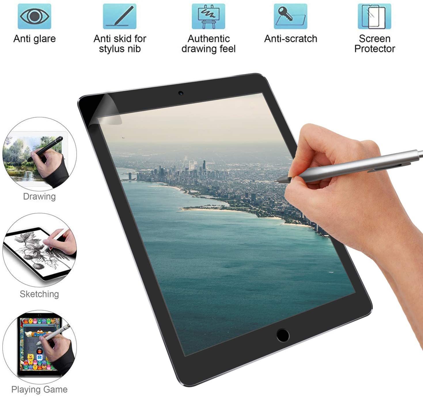 Voor Ipad 8 10.2 Zoals Papier Geweven Screen Protector Anti-Glare Anti-Skip Pet Matte Film Voor tekening Schetsen Spelen