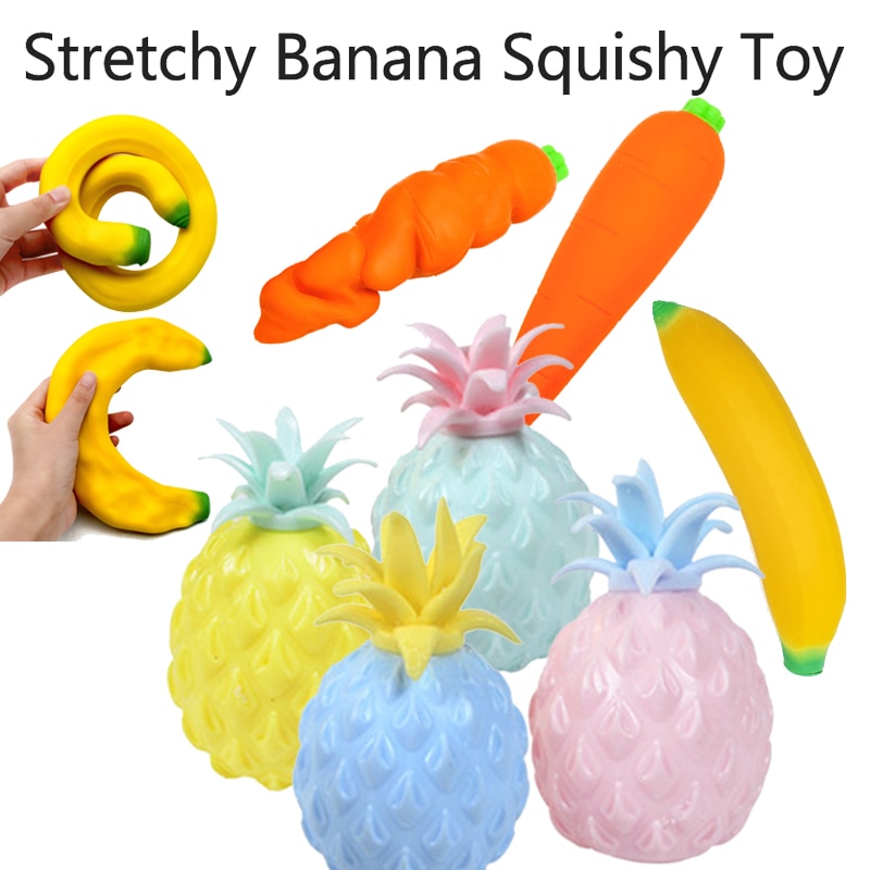 Stretchy Banana and Carrot Stress-Relief Toys Fidget Toys Stretchy Glue-Sand Filled Rubber Banana and Carrot Sensory Toys