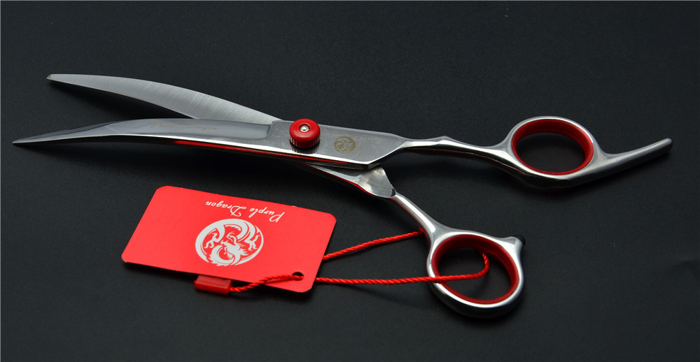 6.0 inch 17.5cm 4 Colours Brand Curve Hairdressing Scissors Best Dogs Cats Bent Down Cutting Shears Pets Hair Scissors: Red Screw No Case