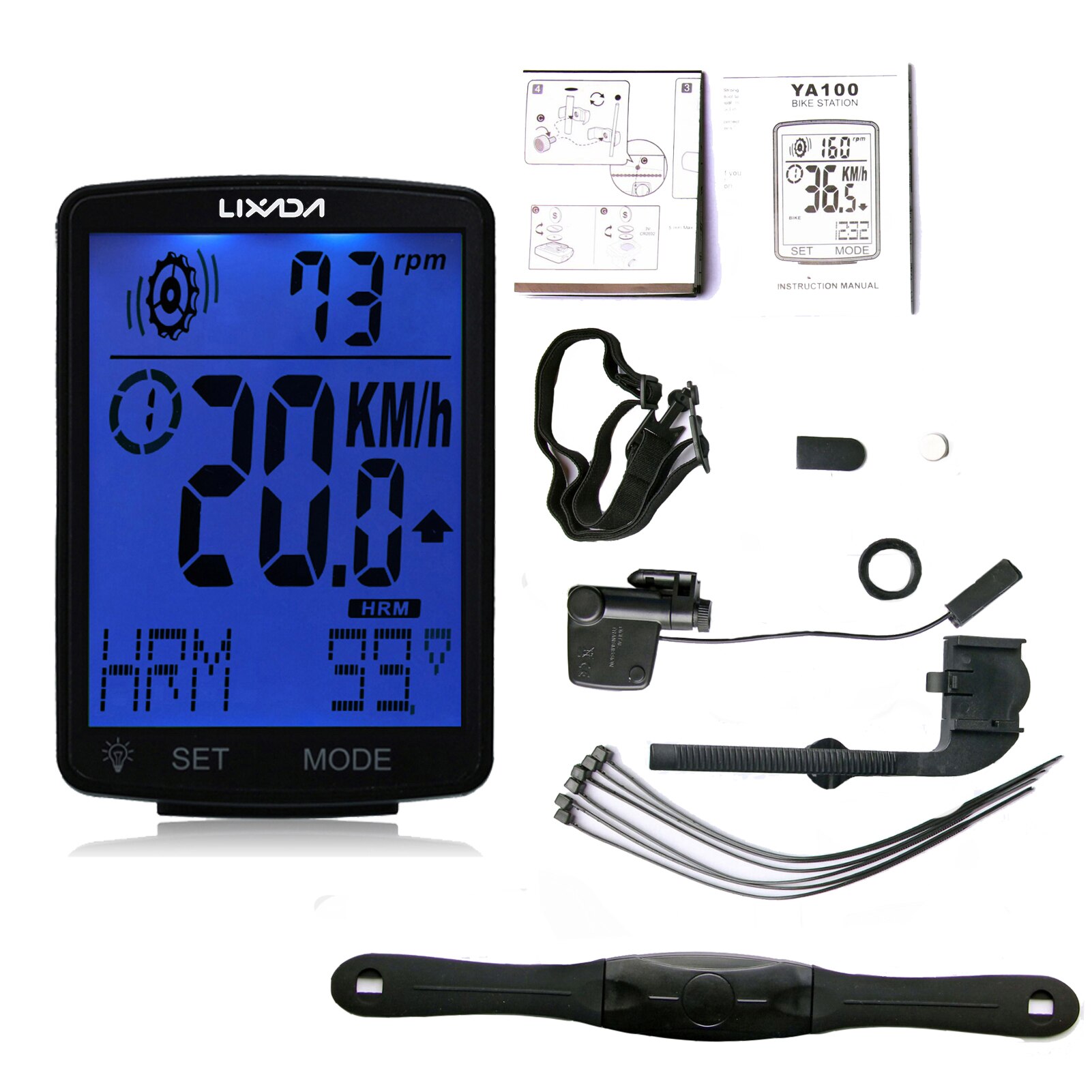 3 in 1 Wireless Bike Computer Multi Functional LCD Screen Bicycle Computer with Heart Rate Sensor Bike Speedometer Odometer