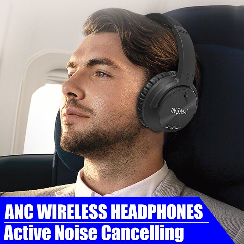 INSMA ANC bluetooth casque actif suppression du bruit casque sans fil avec Microphone écouteur basse profonde musique 20H temps de jeu