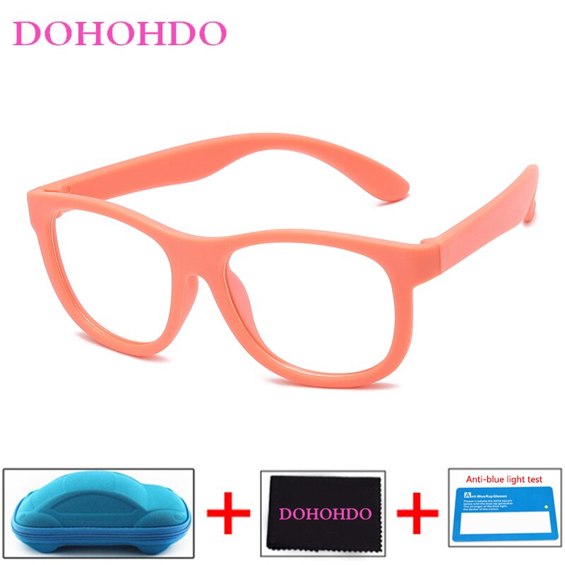 Blauw Licht Bril Kinderen Blokkeren Computer Brillen Kids Meisjes Transparante Zachte Siliconen Frame UV400 Okulary Met Case: orange-B