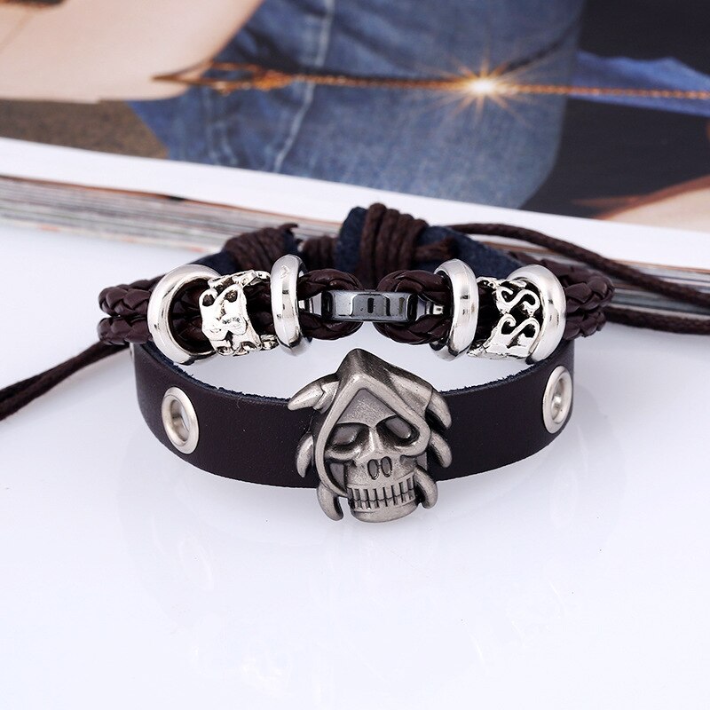 NADEEM Cross Charm Brown Leather Bracelet Men Male Vintage Punk Cross Charm Cuff Bracelet Bangle Jewelry Pulse: B01543coffee