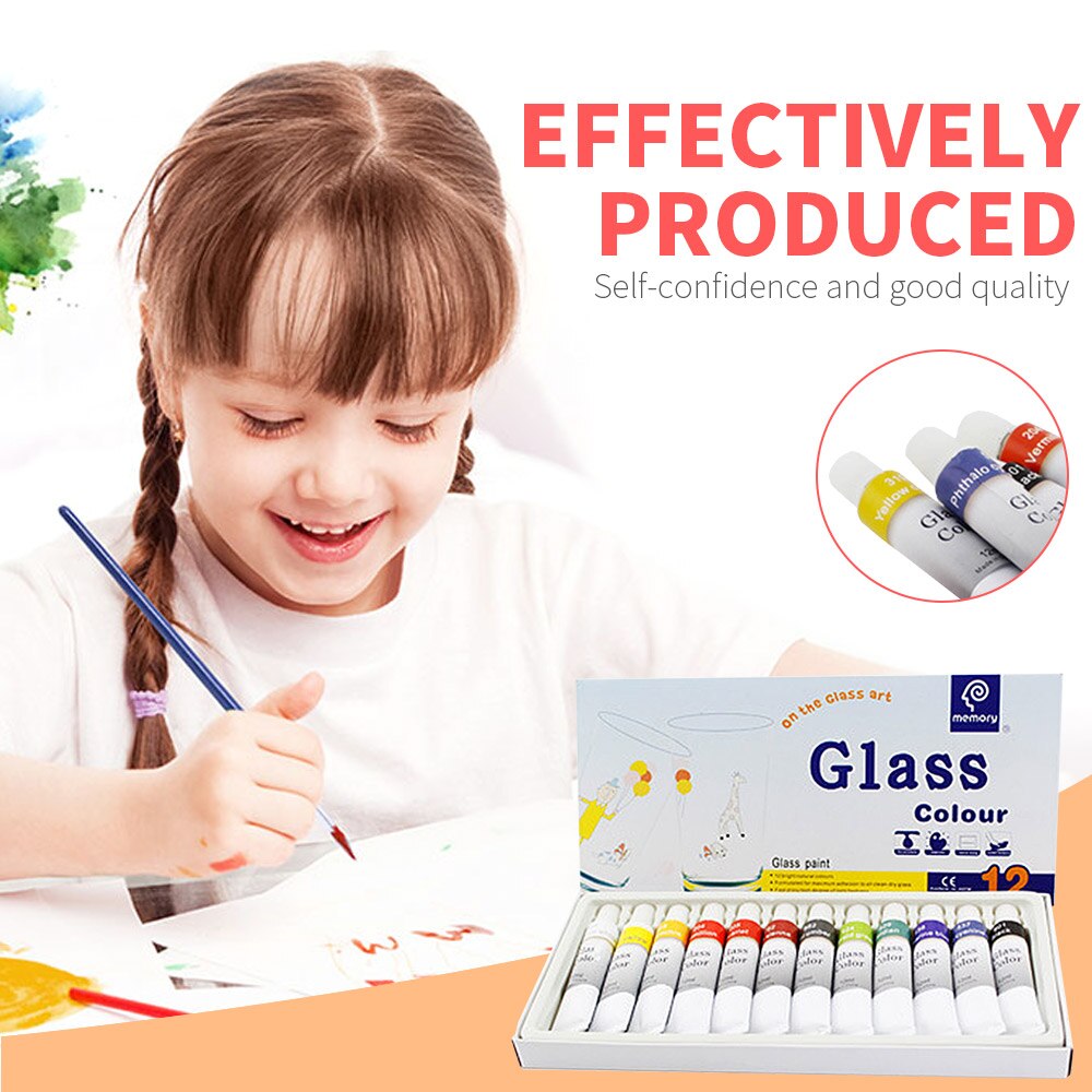 12 colors 12mL waterproof non-toxic glass paint tube set stained glass paint kit Pigment coating set Solid pigment