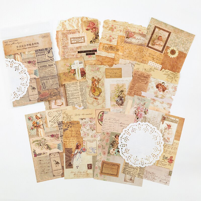 20Pcs Vintage Leaf Lady Letter Craft Paper Junk Journal Ephemera Flower Butterfly Lace Diary Scrapbooking Material Paper Packs: TypeA