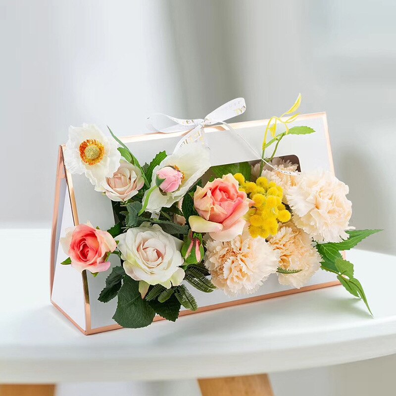 Kraft Paper Flower Box Flowers Arrangement Bag Folding Hollow Flower Boxes Hand Box Cardboard Floral Packaging Bags
