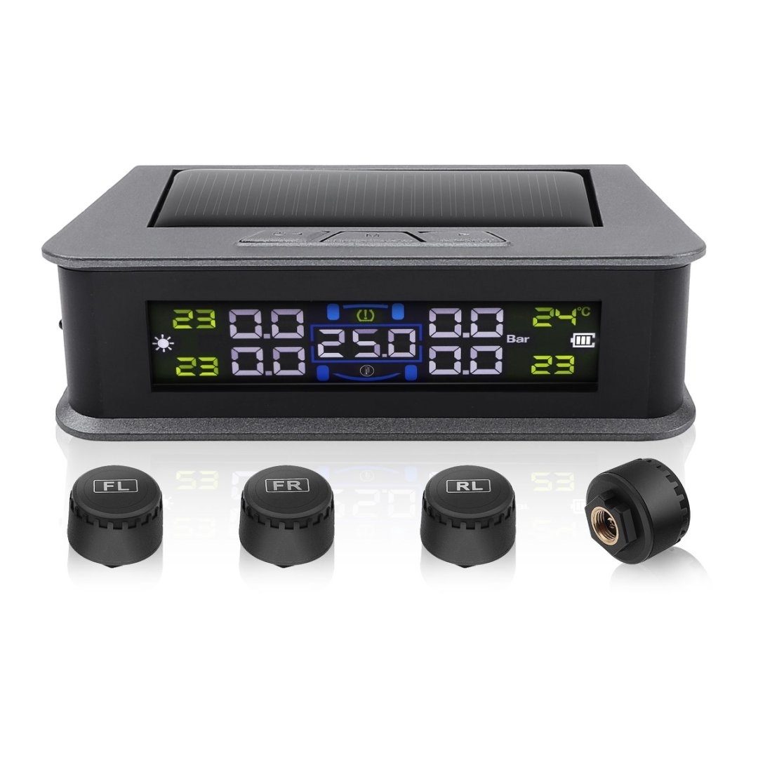 Tire Pressure Monitoring System Solar TPMS Sensors Temperature Warning Car TMPS 4 Wheel External Sensor Automobile Accessories: WHITE