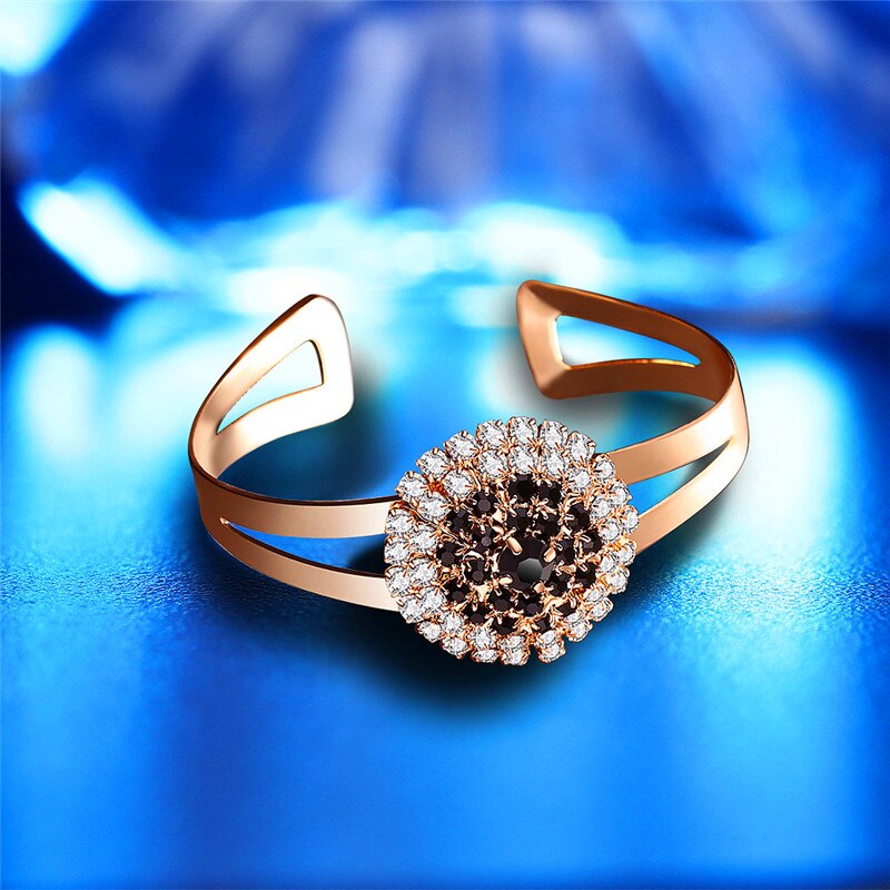 Trendy Vrouwelijke Zwarte Kristal Sieraden Set Charm Rose Gold Kleur Clip Oorbellen Voor Vrouwen Punk Ronde Zirkoon Bruiloft Collier