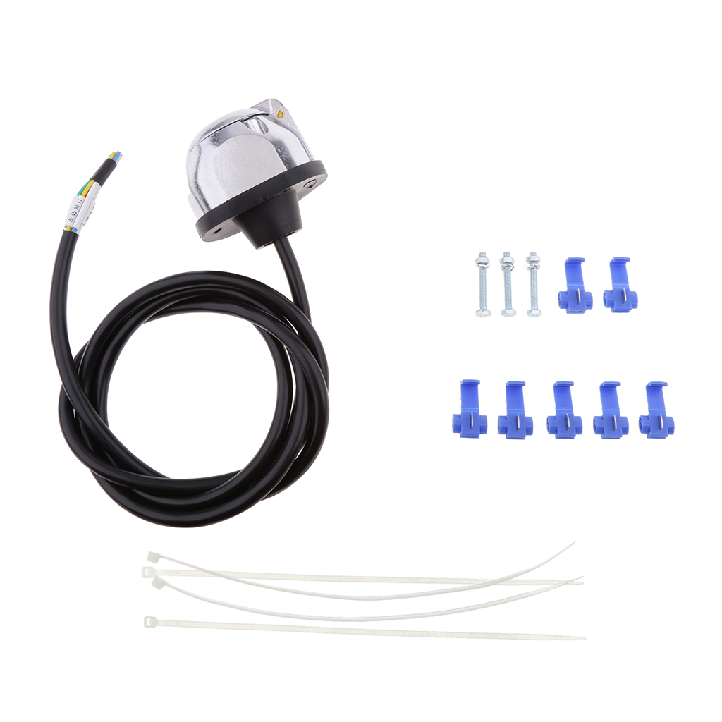 Round 7 Way Pin Trailer Boat Light Socket Connector Wire Line Weather Proof