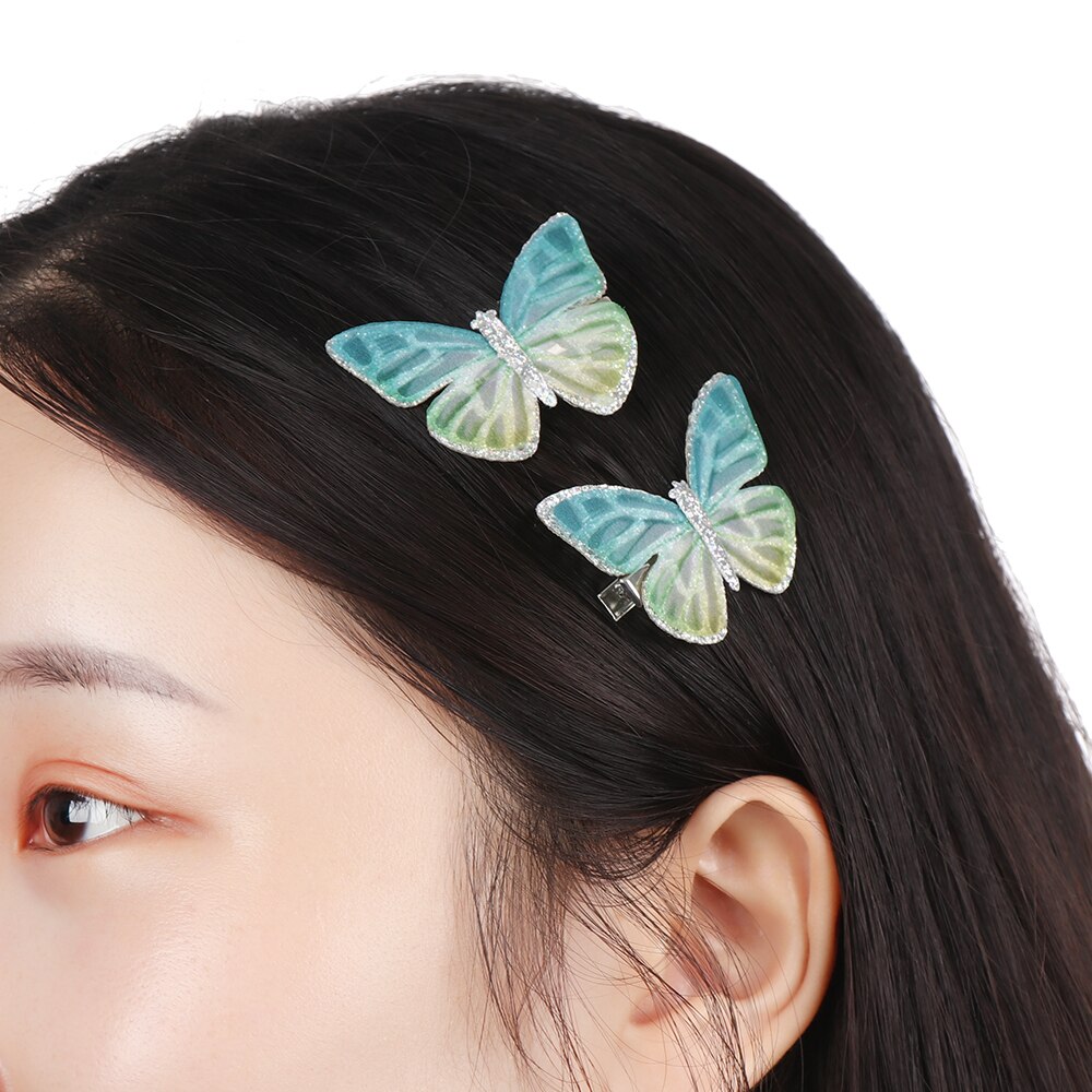 2PCS/Set Girls Colorful Dream Butterfly Cartoon Hairpin Children Hair Clips Crystal Sequins Barrettes Princess Hair