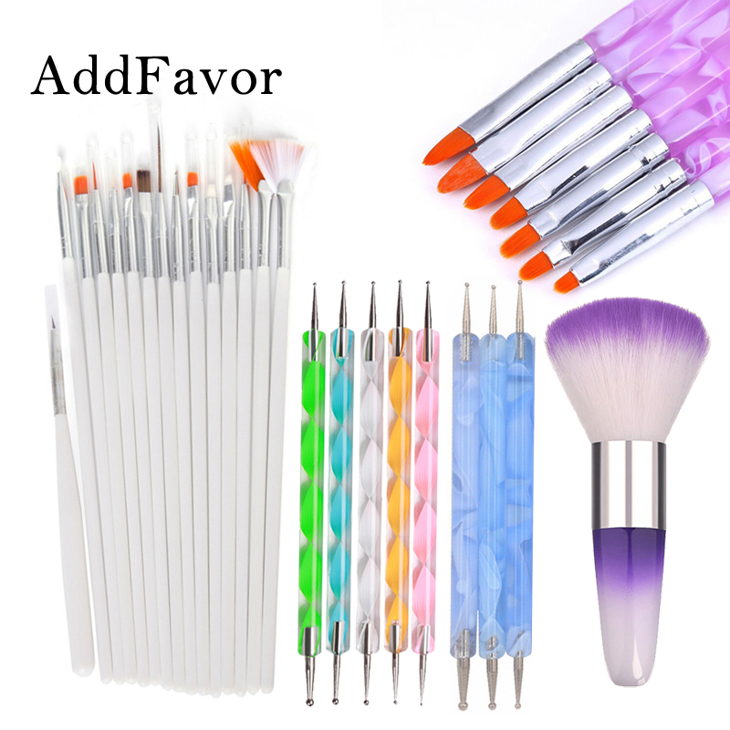 Addfavor 15 stk akryl neglekunst pensel uv gel polish maleri tegne pensler pen negle prik kit ren pensel manicure værktøj sæt