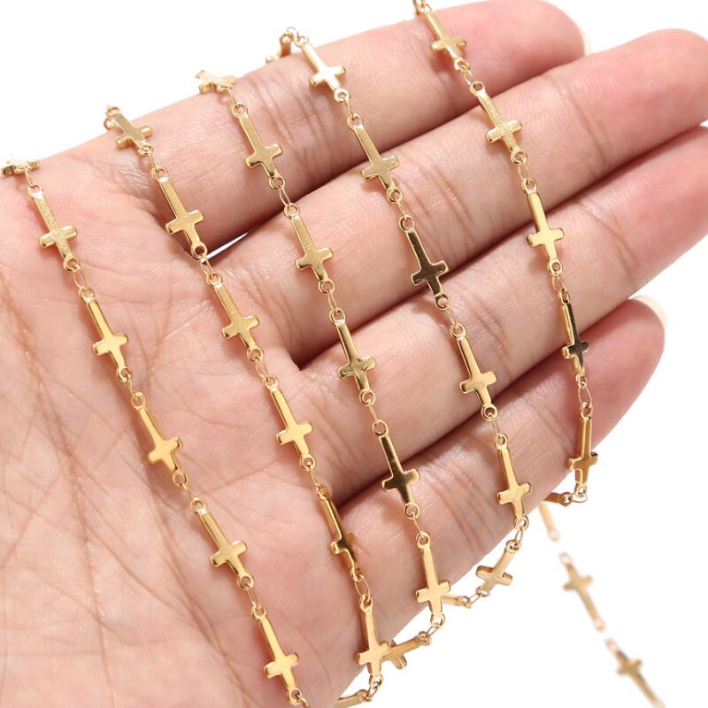 1meter stainless steel cross link chain DIY jewelry finding 5MM width: Gold