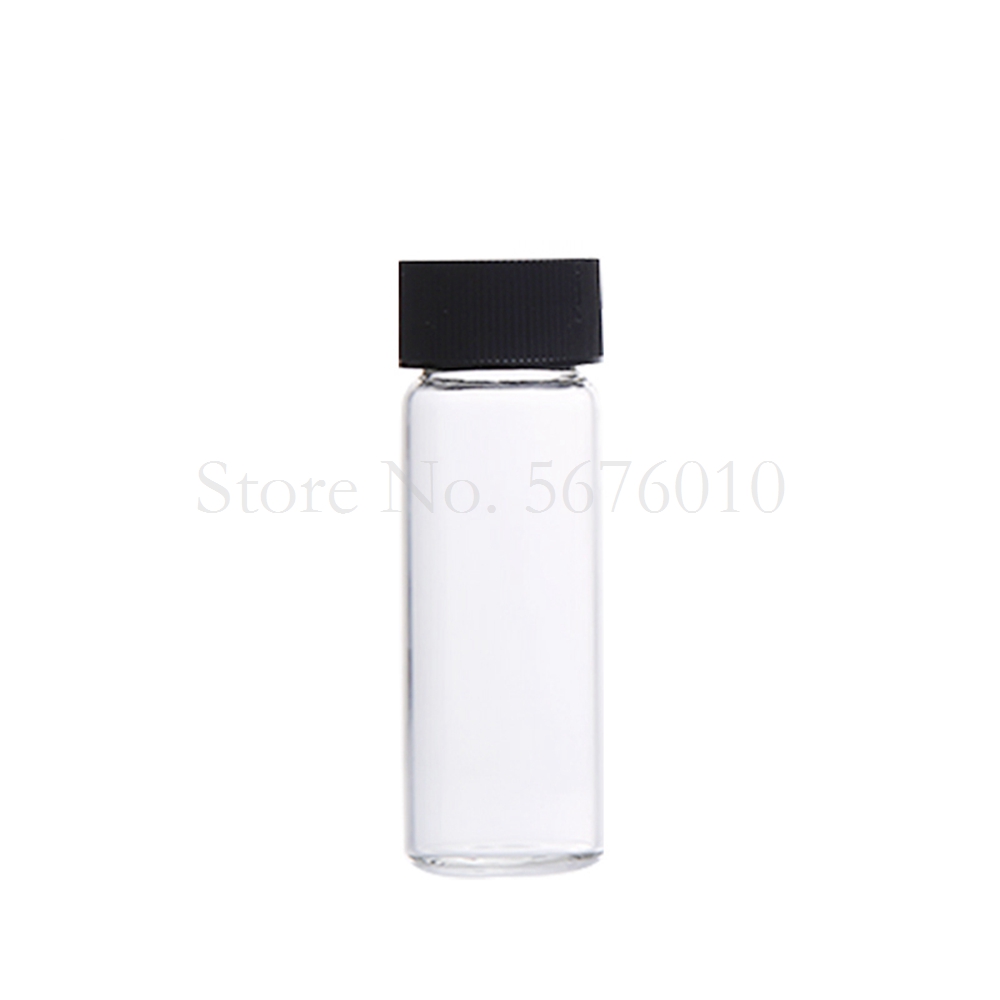 Bouteille d&#39;échantillon en verre transparent de 2ml à 60ml, flacons de réactif avec bouchon en plastique à vis et tampon PE, petite bouteille de laboratoire utilisée pour le tri