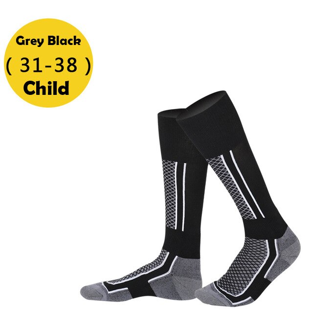 Calcetines deportivos de invierno para hombre y mujer, ropa térmica larga, para esquiar, caminar, deportes de senderismo, talla libre: Kids Black