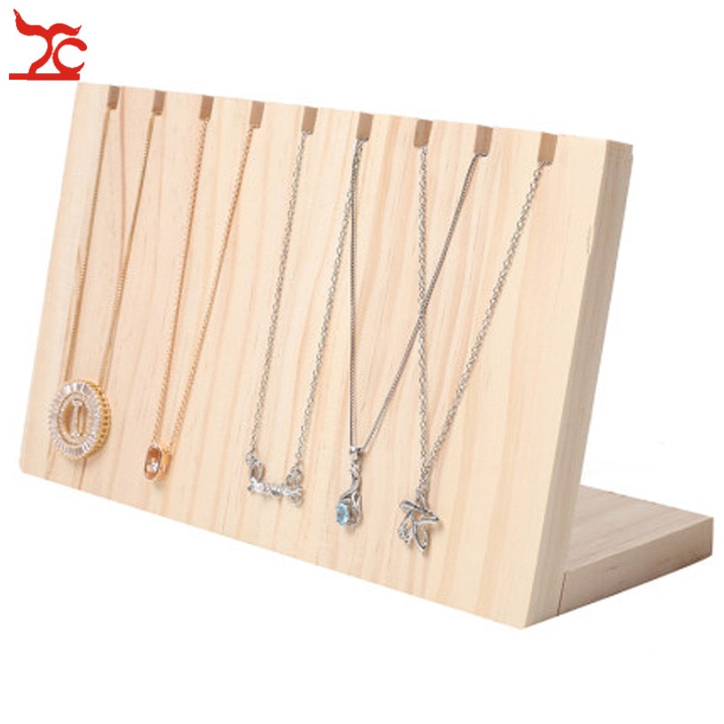 Umalet massivt træ bord smykkeholder vedhæng halskæde display stand organisator rack 25 x 10 x 14.5cm
