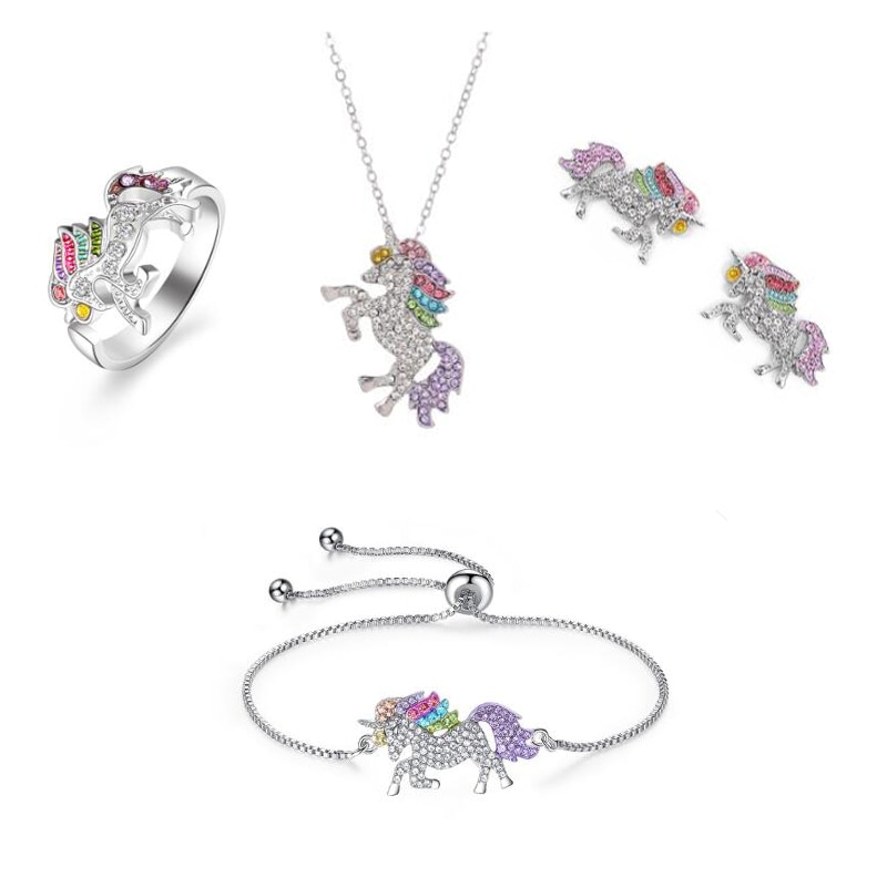 Nette Einhorn Halskette Karikatur Pferd Schmuck Zubehör Für Mädchen freundlicher freundlicher Frauen Party Ebene Anhänger Armbinde einstellen