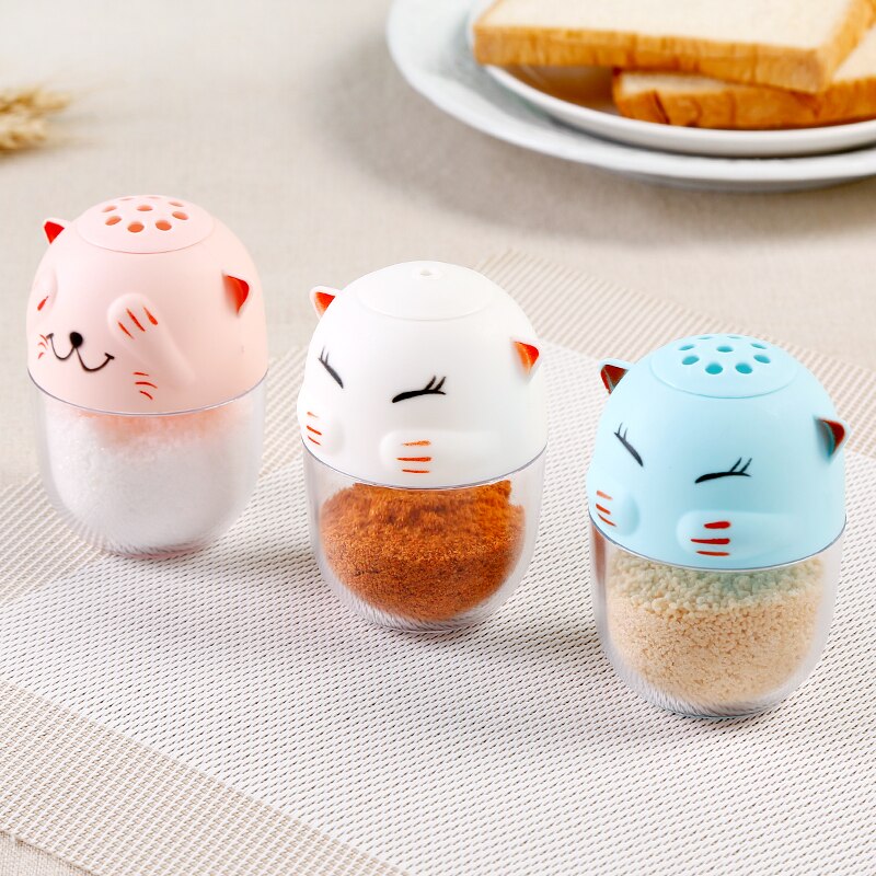 Nette Katze bilden würzen Krug Gesundheit sicher ABS kunststoff temperos salz pfeffer flasche für BBQ küche kochen werkzeuge Zahnstocher Halfter