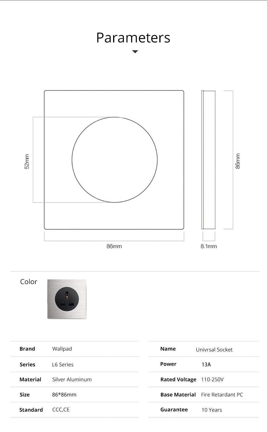 Wallpad Grey L6 Uk Eu Us Universele Wall Elektrische Socket Zilver Aluminium Plaat 1 Gang Stopcontact Geborsteld Metalen Paneel