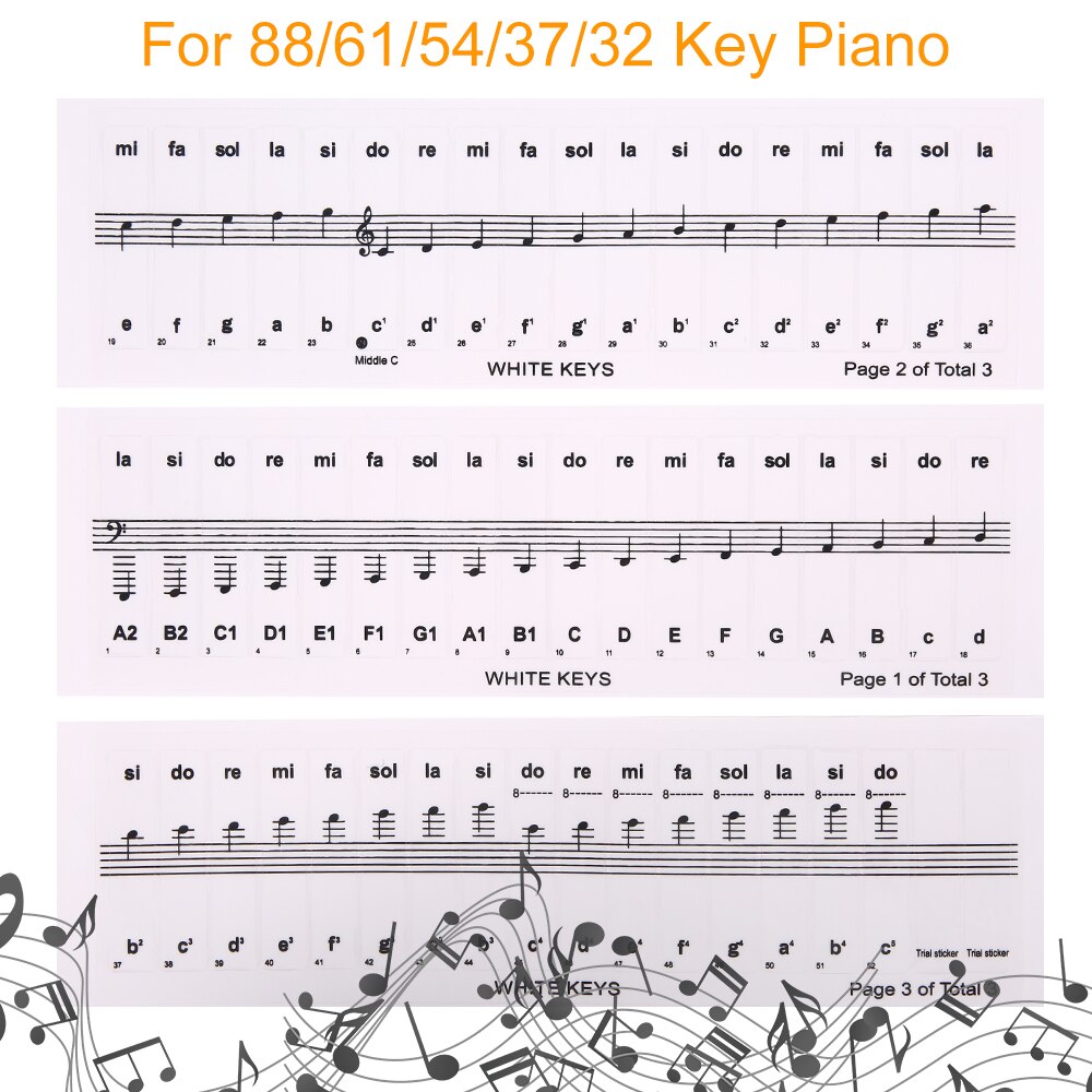 Transparent Detachable Music Decal Notes Piano Keyboard Stickers 88/61/54/37/32 Key Electronic Piano Spectrum Sticker Symbol