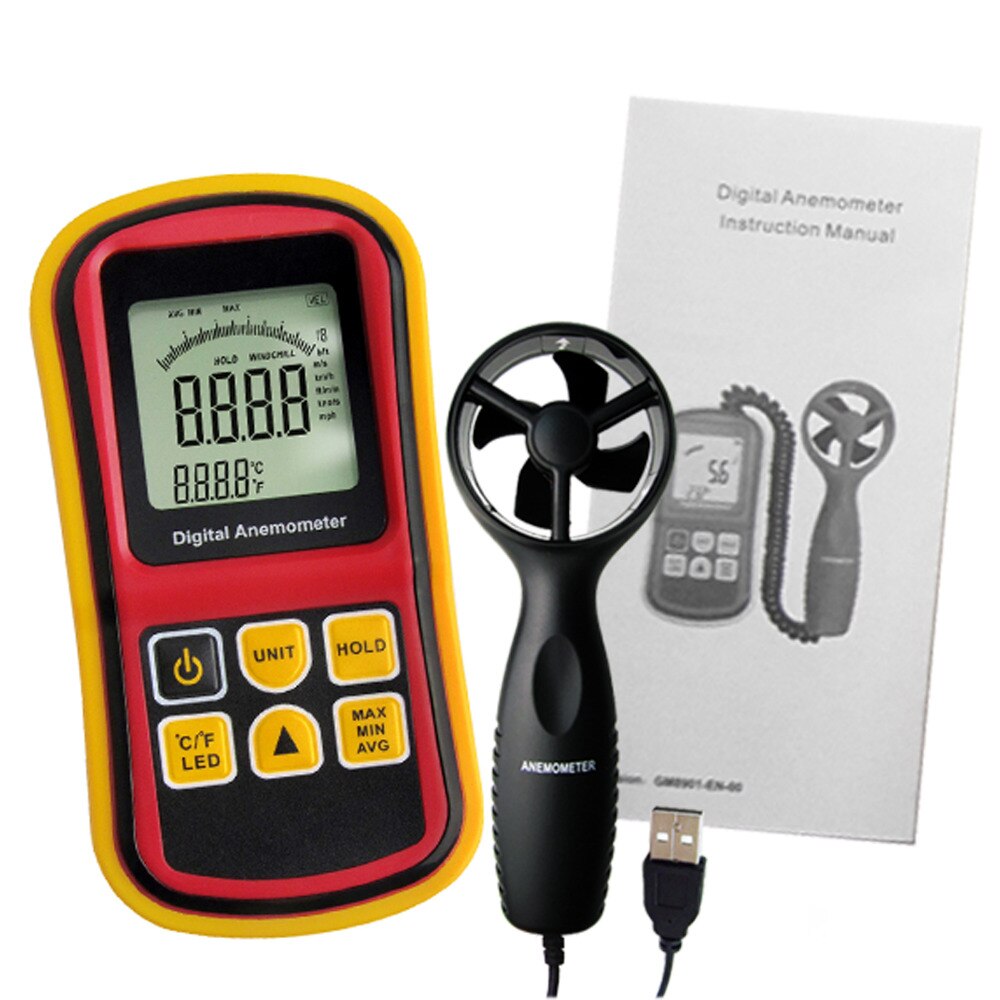 Thermo-Anemometer Luchtsnelheid en Temperatuur Meten Beaufort Wind Schaal Staafdiagram USB Probe 0 ~ 45 m/s m /s, km/h, m/min, mph