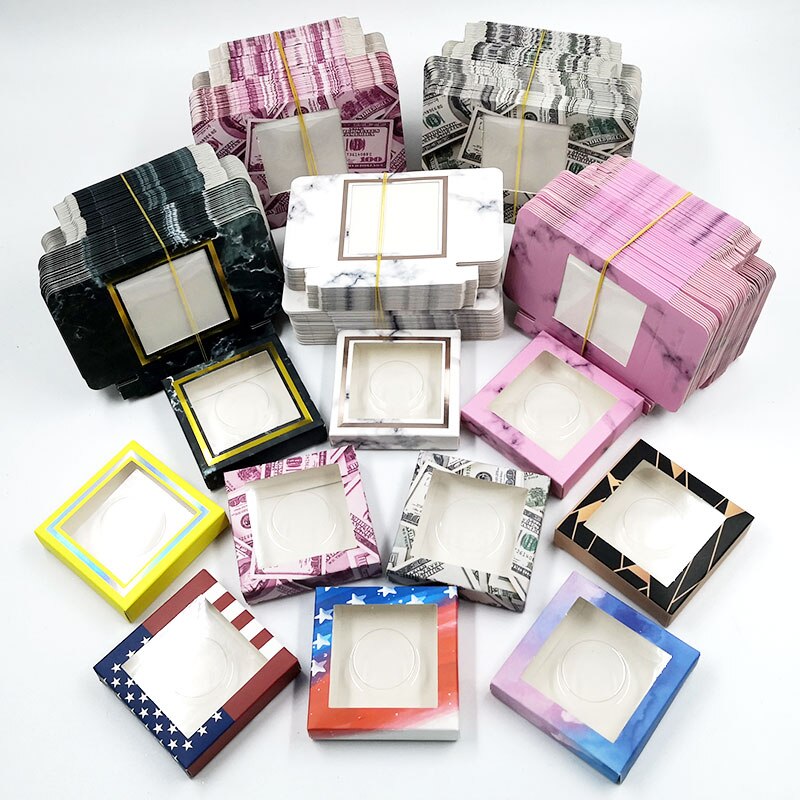 paper eyelash packaging box lash boxes packaging custom own logo for 10mm-25mm mink eyelashes square case bulk: MIX