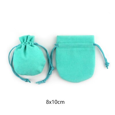 8*10 cm 10 pçs/lote Jóias Embalagem do Presente Bolsa Com Cordão Saco De Armazenamento de Veludo Semicírculo Lago Azul Bolso Bijoux Rangement