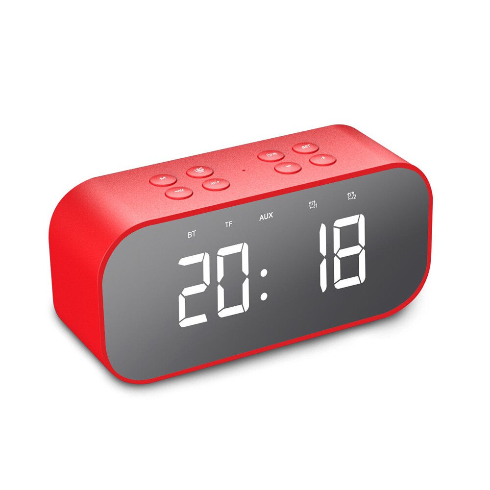 Digital Alarm Clock Bluetooth 5.0 Stereo Speaker LED Mirror AUX TF Music Player Time Display Clock Alarm Loudspeaker Z520: Red