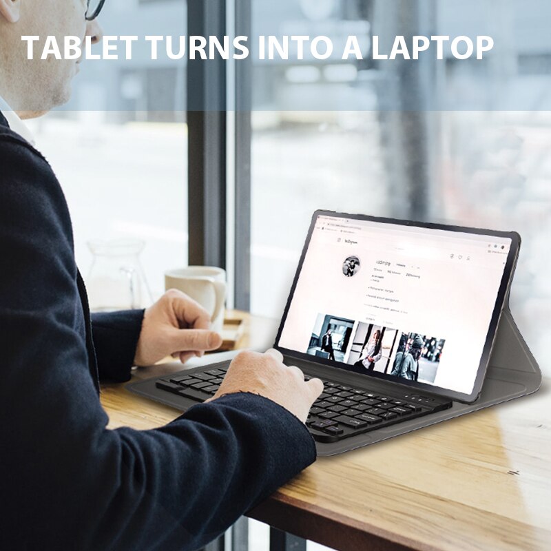 Tastaturhülle für samsung galaxy tab  s7 fe t730/s7 plus 12.4 "  t970, magnetische lederhülle mit kabelloser bluetooth-tastatur