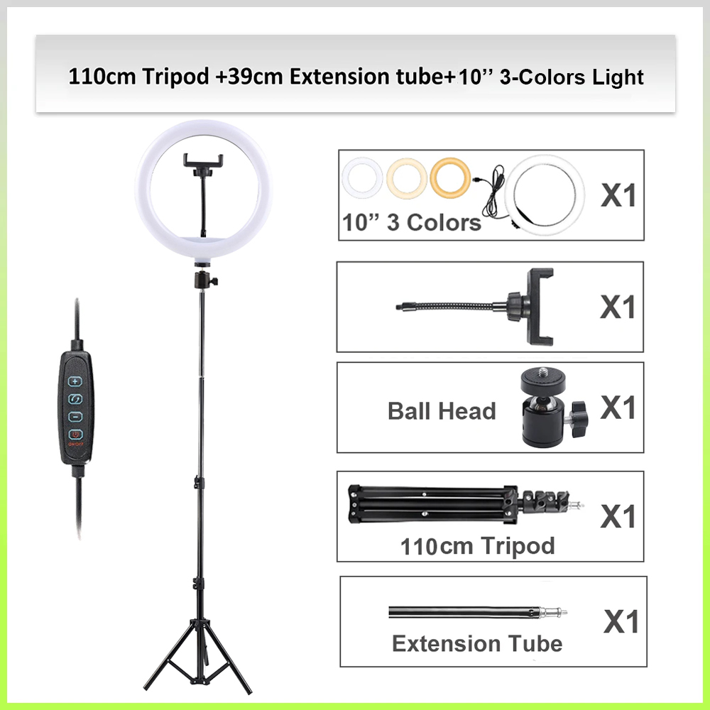 Zomei 26cm ledet selfie-ringlampe fotografisk selfie-ringbelysning rgb-fyllingslys med 110cm telefonholderstativ til video bo: Flis