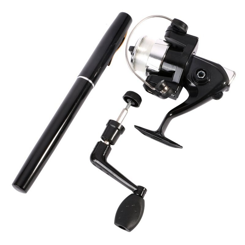 Outdoor Mini Camping Reizen Baitcasting Telescopische Pocket Pen Vorm Hengel + Reel + Vislijn Set