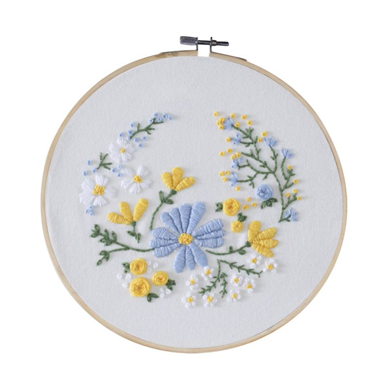DIY Embroidery For Beginner Flower Pattern Handwork Needlework Cross Stitch Kit Ribbon Painting Embroidery Hoop Home Decoration
