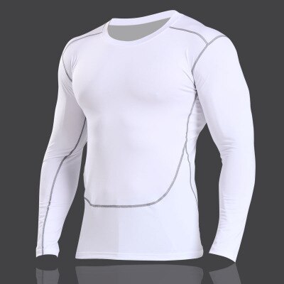 Quick Dry Compression Long Sleeves T Shirts Men Fitness Cycling Clothing Skinny Tights Bodybuilding Running Gym Tops Elasticity: white / Asian size XXXL