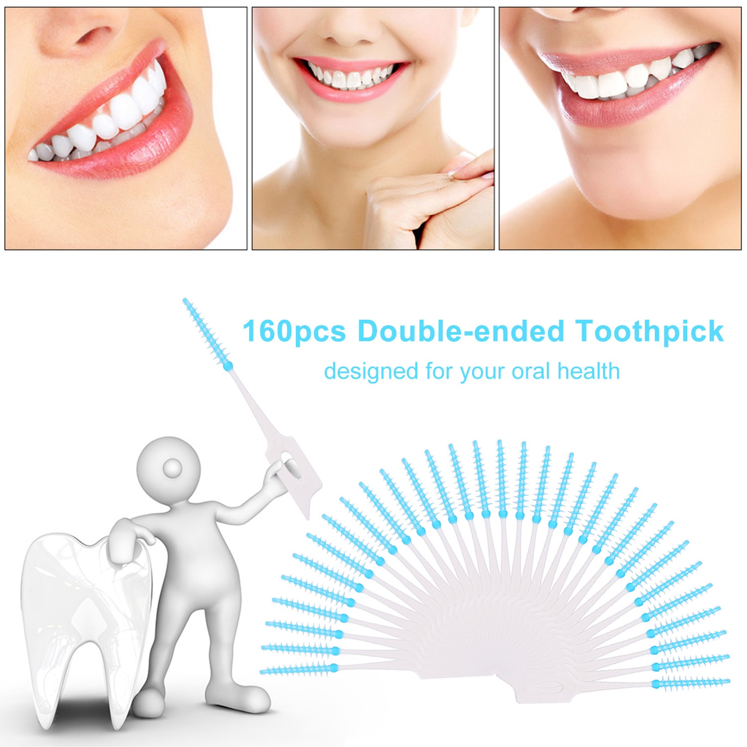 160pcs Soft Silicone Tooth Picks Double-ended Toothpick Floss Inter Brush Teeth Stick Hygiene Tools