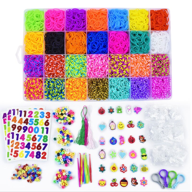10000pc Rubber Loom Bands Set Box DIY Toys Bracelet Silicone Elastic Bands Weave Loom Bands Toy Tool AccessoriesABC Stickers: Style-6 10000pc
