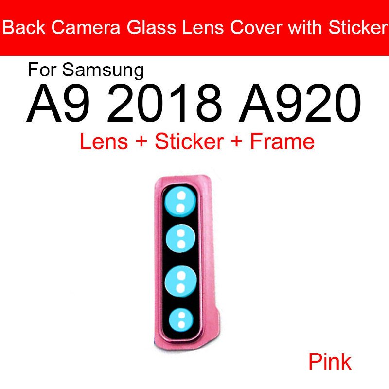 Voltar câmera traseira lente com adesivo para samsung galaxy a9 2018 SM-A920F a920 câmera de vidro capa quadro substituição peças reparo: Pink