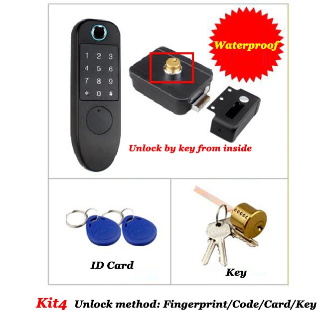 Waterproof Fingerprint lock Electric Door Lock Hidden lock ID Key Battery Digital Lock Gate opener Garden lock: Kit4