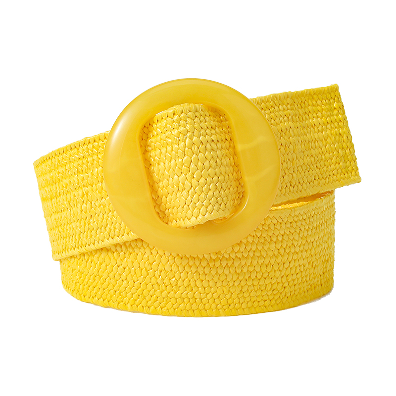 Beltox Damski, tkany ze słomy, elastyczny, szeroki pasek w jednolitym kolorze z pasującą plastikową klamrą: YELLOW / 120cm