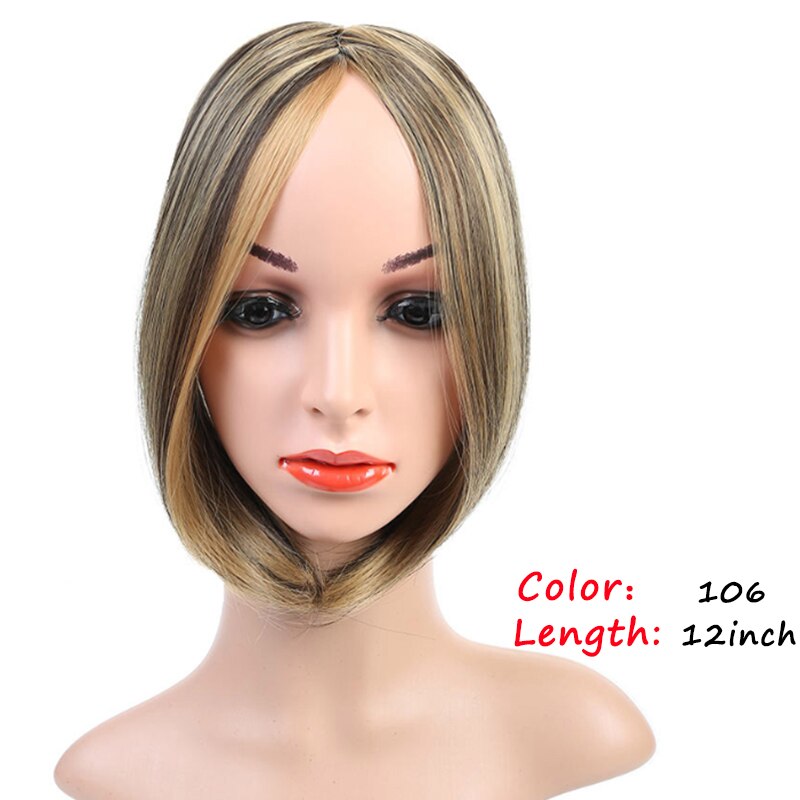 DIANQI Synthetic Hair Natural Middle Part Bangs Straight Clip-in Front Fringe Black Brown Bangs Extensions for Women Daily Wear: 106