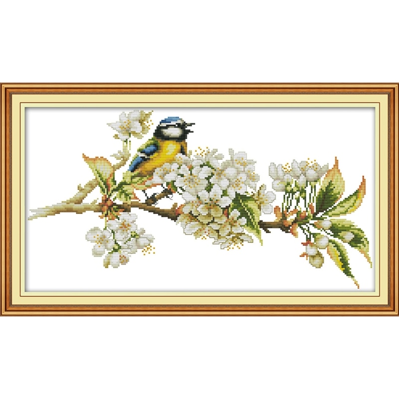 Kit de punto de cruz con de pájaro y flores, lienzo con estampado de pájaros y flores, bordado artesanal, costura hecha a mano, 14ct 11ct