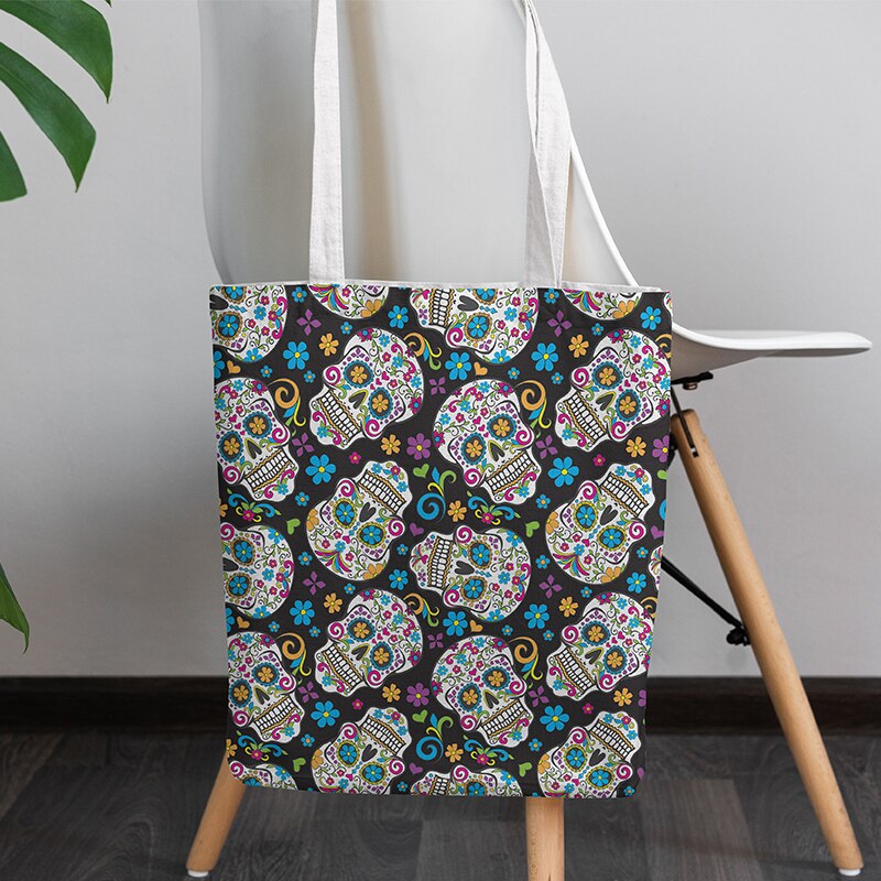 Mode Vrouwen Canvas Handtas Dier Schattig Meisje Boodschappentas Schedel Leuke Casual Schoudertas Grote Capaciteit Tote Bag Herbruikbare Tas